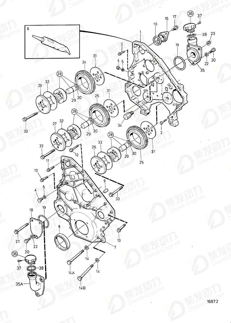VOLVO Timing gear cover 848784 Drawing